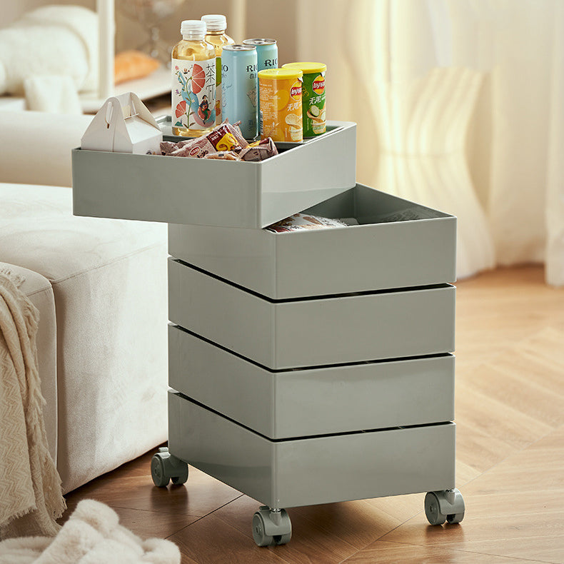 Contemporary Nordic Square ABS Rotating Drawer End Table 5-Tier Casters For Bedroom