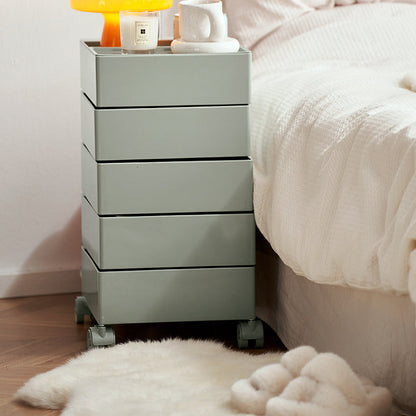 Contemporary Nordic Square ABS Rotating Drawer End Table 5-Tier Casters For Bedroom