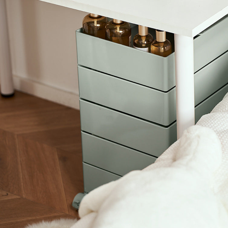 Contemporary Nordic Square ABS Rotating Drawer End Table 5-Tier Casters For Bedroom