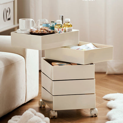 Contemporary Nordic Square ABS Rotating Drawer End Table 5-Tier Casters For Bedroom