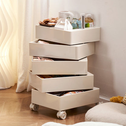 Contemporary Nordic Square ABS Rotating Drawer End Table 5-Tier Casters For Bedroom