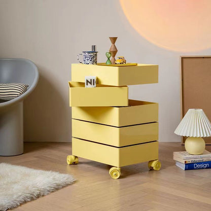 Contemporary Nordic Square ABS Rotating Drawer End Table 5-Tier Casters For Bedroom