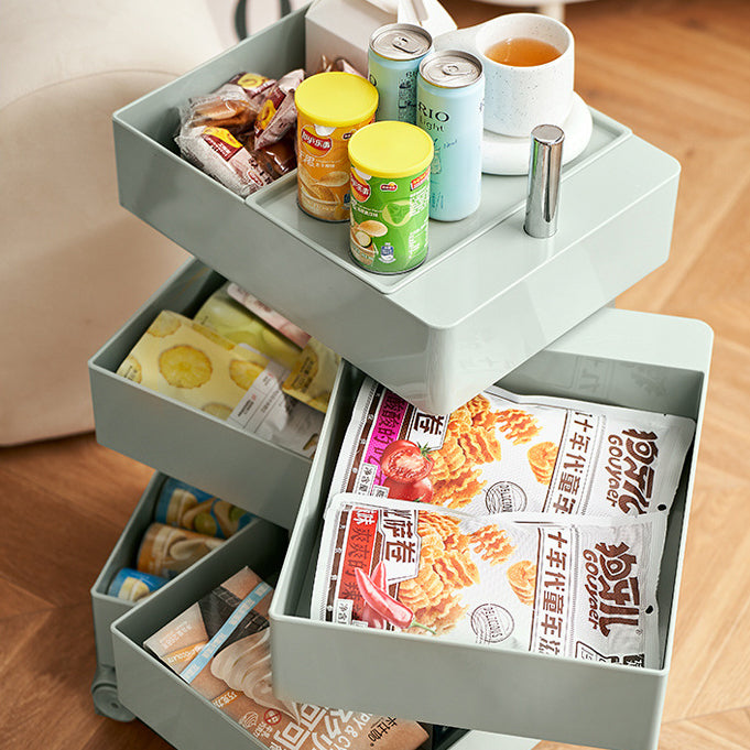 Contemporary Nordic Square ABS Rotating Drawer End Table 5-Tier Casters For Bedroom