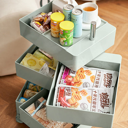 Contemporary Nordic Square ABS Rotating Drawer End Table 5-Tier Casters For Bedroom