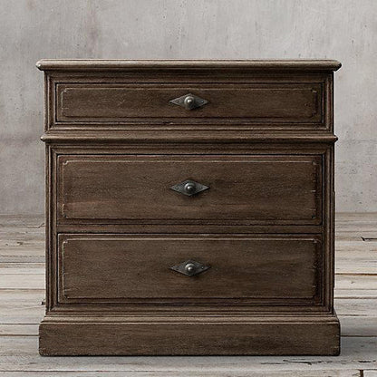 Traditional Rustic Full Solid Wood Square Nightstand 3-Drawer For Bedroom