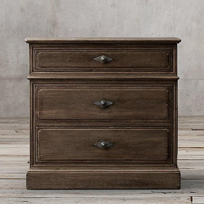 Traditional Rustic Full Solid Wood Square Nightstand 3-Drawer For Bedroom