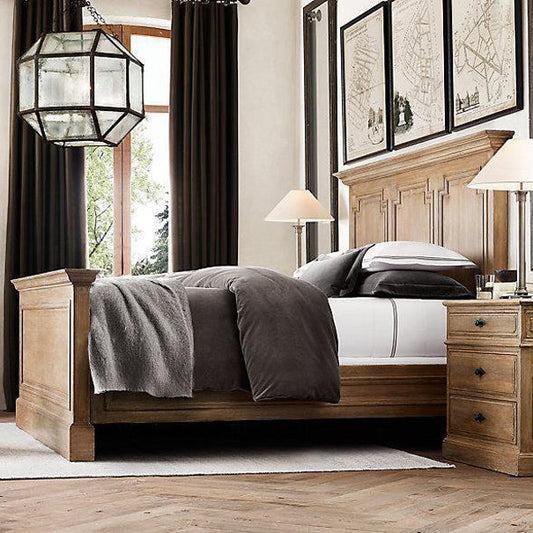 Traditional Rustic Full Solid Wood Square Nightstand 3-Drawer For Bedroom