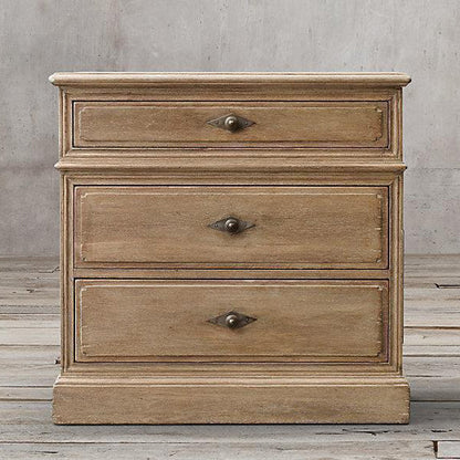 Traditional Rustic Full Solid Wood Square Nightstand 3-Drawer For Bedroom