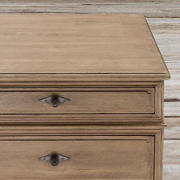 Traditional Rustic Full Solid Wood Square Nightstand 3-Drawer For Bedroom