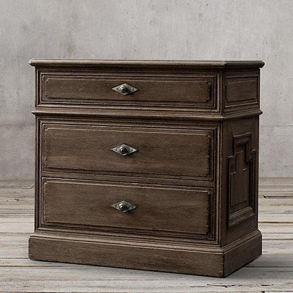 Traditional Rustic Full Solid Wood Square Nightstand 3-Drawer For Bedroom
