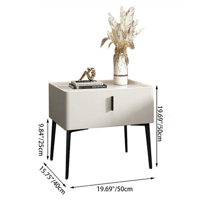 Contemporary Scandinavian Rectangular Sintered Stone Top Faux Leather Veneered Nightstand Drawer For Bedroom