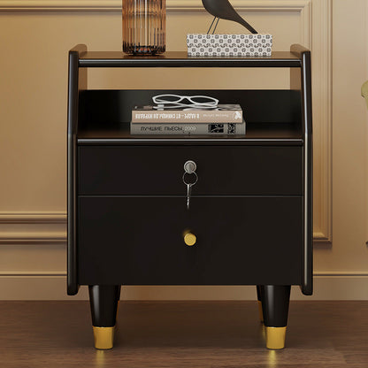 Contemporary Simplicity Rectangular Rubber Wood Nightstand 2-Drawer Storage Shelves For Bedroom