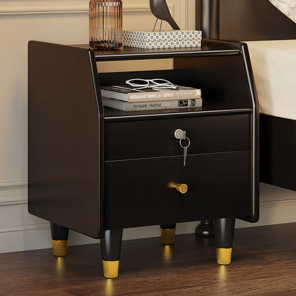 Contemporary Simplicity Rectangular Rubber Wood Nightstand 2-Drawer Storage Shelves For Bedroom