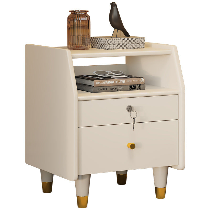 Contemporary Simplicity Rectangular Rubber Wood Nightstand 2-Drawer Storage Shelves For Bedroom