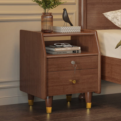 Contemporary Simplicity Rectangular Rubber Wood Nightstand 2-Drawer Storage Shelves For Bedroom