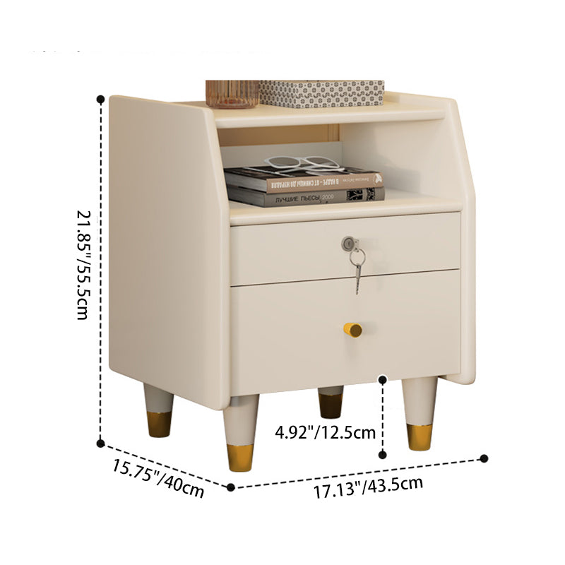 Contemporary Simplicity Rectangular Rubber Wood Nightstand 2-Drawer Storage Shelves For Bedroom