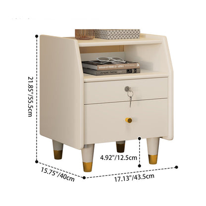 Contemporary Simplicity Rectangular Rubber Wood Nightstand 2-Drawer Storage Shelves For Bedroom