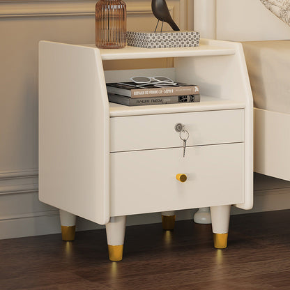 Contemporary Simplicity Rectangular Rubber Wood Nightstand 2-Drawer Storage Shelves For Bedroom