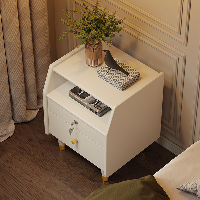 Contemporary Simplicity Rectangular Rubber Wood Nightstand 2-Drawer Storage Shelves For Bedroom