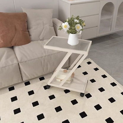 Contemporary Simplicity Rectangular Tempered Glass Z-Shaped Carbon Steel Frame Nightstand 2-Tier Casters For Bedroom