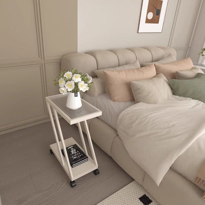 Contemporary Simplicity Rectangular Tempered Glass Z-Shaped Carbon Steel Frame Nightstand 2-Tier Casters For Bedroom