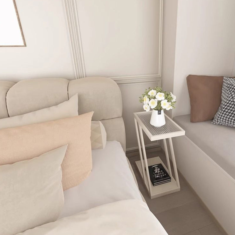 Contemporary Simplicity Rectangular Tempered Glass Z-Shaped Carbon Steel Frame Nightstand 2-Tier Casters For Bedroom