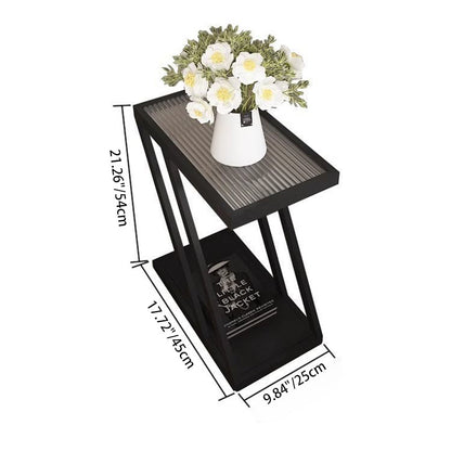 Contemporary Simplicity Rectangular Tempered Glass Z-Shaped Carbon Steel Frame Nightstand 2-Tier Casters For Bedroom