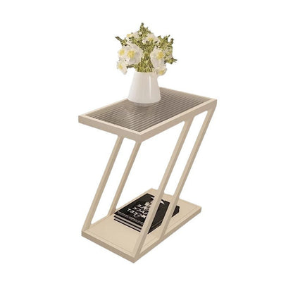 Contemporary Simplicity Rectangular Tempered Glass Z-Shaped Carbon Steel Frame Nightstand 2-Tier Casters For Bedroom