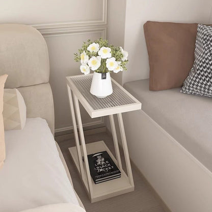 Contemporary Simplicity Rectangular Tempered Glass Z-Shaped Carbon Steel Frame Nightstand 2-Tier Casters For Bedroom