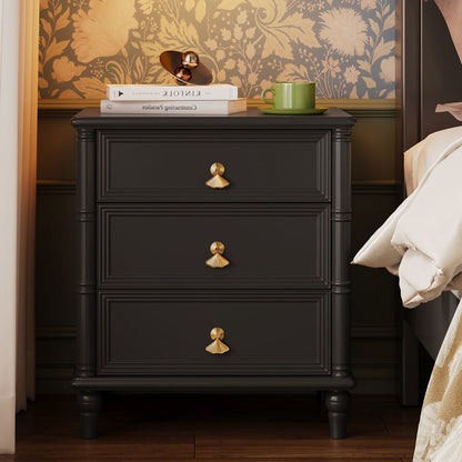Contemporary Simplicity Cube Solid Wood Nightstand 3-Drawer For Bedroom