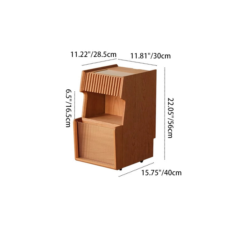 Traditional Japanese Solid Wood Glass Square Movable Nightstand Drawer Storage Shelf For Bedroom