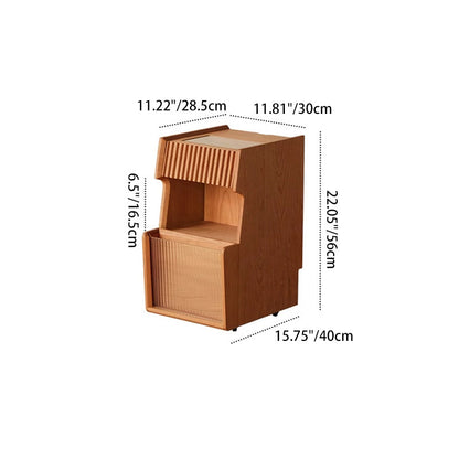 Traditional Japanese Solid Wood Glass Square Movable Nightstand Drawer Storage Shelf For Bedroom
