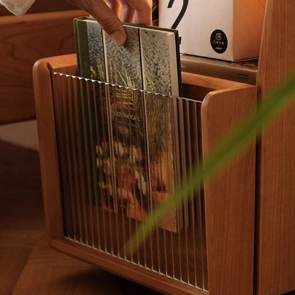 Traditional Japanese Solid Wood Glass Square Movable Nightstand Drawer Storage Shelf For Bedroom