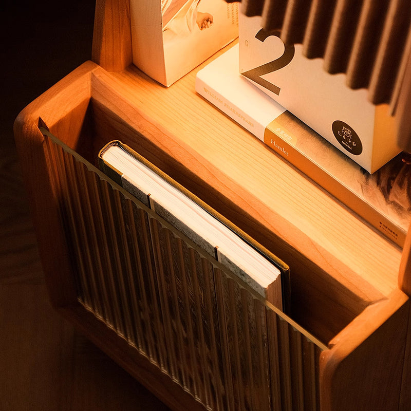 Traditional Japanese Solid Wood Glass Square Movable Nightstand Drawer Storage Shelf For Bedroom