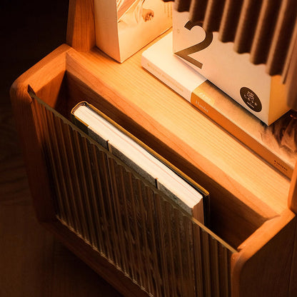 Traditional Japanese Solid Wood Glass Square Movable Nightstand Drawer Storage Shelf For Bedroom