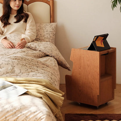 Traditional Japanese Solid Wood Glass Square Movable Nightstand Drawer Storage Shelf For Bedroom