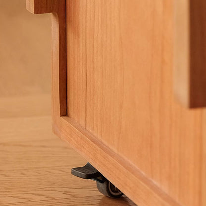 Traditional Japanese Solid Wood Glass Square Movable Nightstand Drawer Storage Shelf For Bedroom