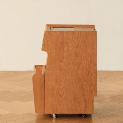 Traditional Japanese Solid Wood Glass Square Movable Nightstand Drawer Storage Shelf For Bedroom