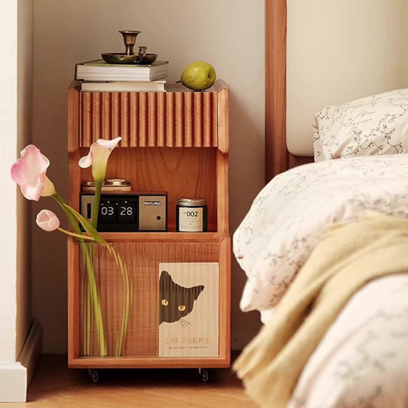 Traditional Japanese Solid Wood Glass Square Movable Nightstand Drawer Storage Shelf For Bedroom