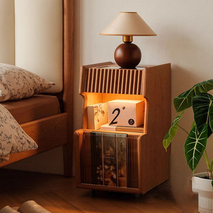 Traditional Japanese Solid Wood Glass Square Movable Nightstand Drawer Storage Shelf For Bedroom