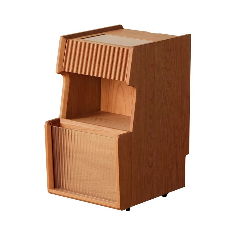 Traditional Japanese Solid Wood Glass Square Movable Nightstand Drawer Storage Shelf For Bedroom