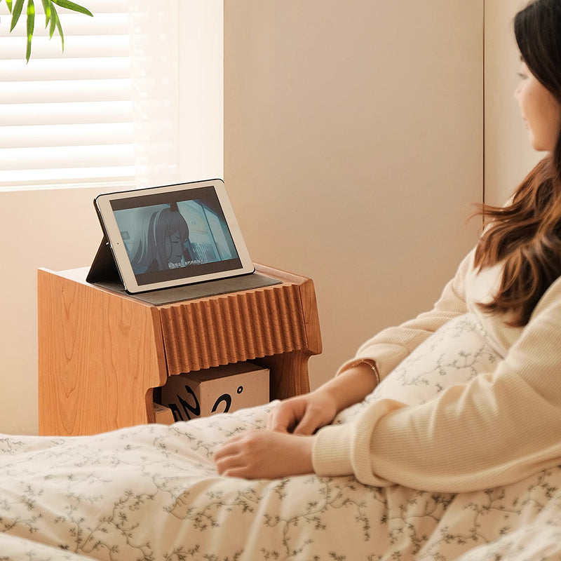 Traditional Japanese Solid Wood Glass Square Movable Nightstand Drawer Storage Shelf For Bedroom