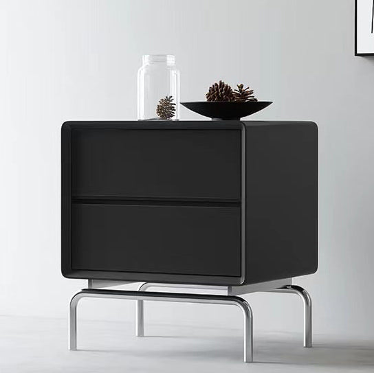 Contemporary Luxury Cube Solid Wood Nightstand 2-Drawer For Bedroom