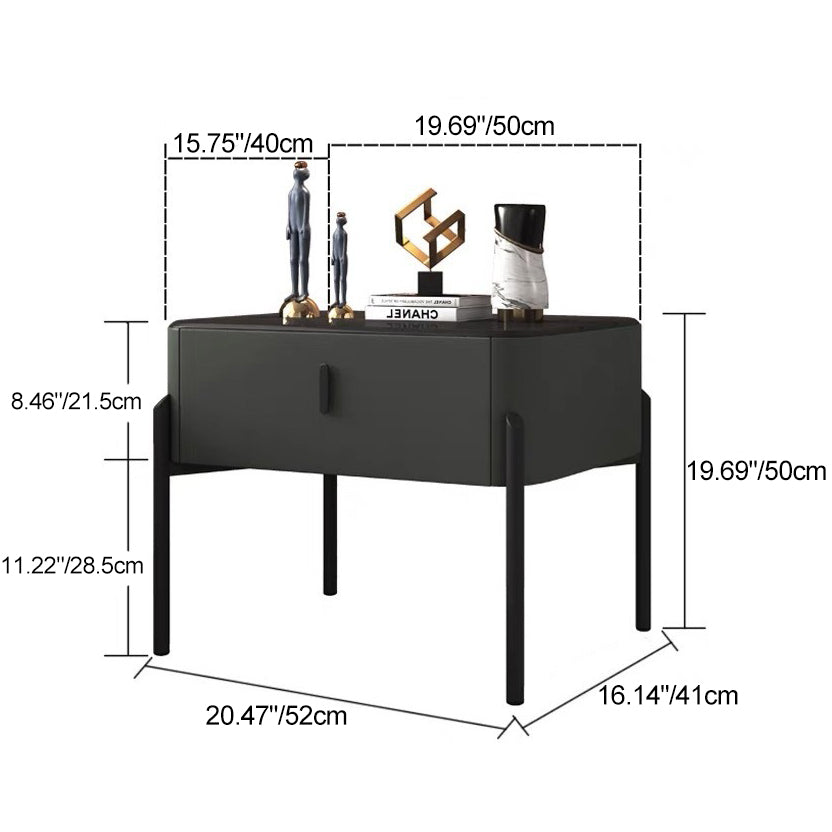Contemporary Luxury Rectangular Tempered Glass Top Faux Leather Veneered Solid Wood Frame Nightstand 1-Drawer For Bedroom