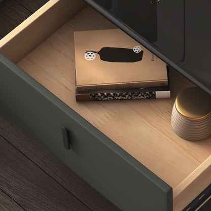 Contemporary Luxury Rectangular Tempered Glass Top Faux Leather Veneered Solid Wood Frame Nightstand 1-Drawer For Bedroom