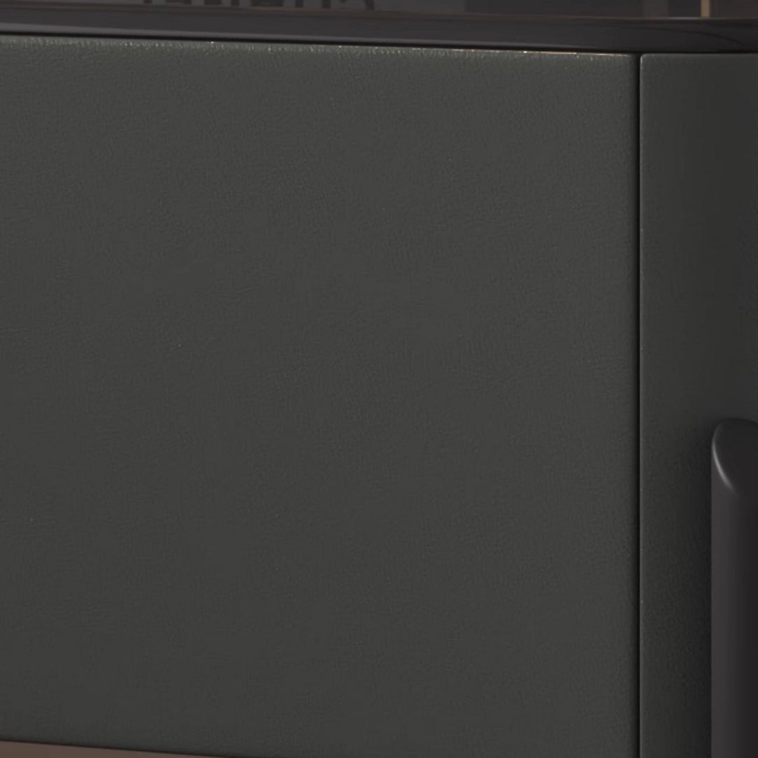 Contemporary Luxury Rectangular Tempered Glass Top Faux Leather Veneered Solid Wood Frame Nightstand 1-Drawer For Bedroom