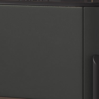 Contemporary Luxury Rectangular Tempered Glass Top Faux Leather Veneered Solid Wood Frame Nightstand 1-Drawer For Bedroom