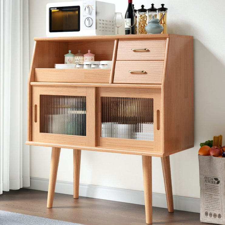 Traditional Japanese Rectangular Solid Wood Sideboard 2-Drawer Storage Cabinets For Dining Room