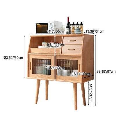 Traditional Japanese Rectangular Solid Wood Sideboard 2-Drawer Storage Cabinets For Dining Room