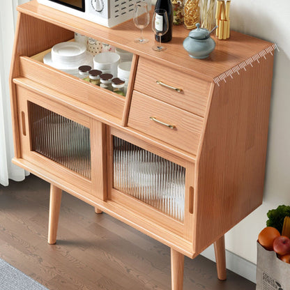 Traditional Japanese Rectangular Solid Wood Sideboard 2-Drawer Storage Cabinets For Dining Room